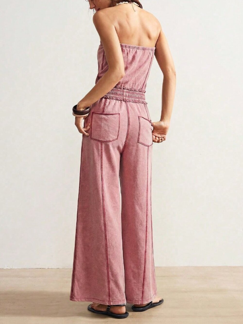 Rust Brown Casual Women's Knitted Strapless Jumpsuit - Picture 2 of 7